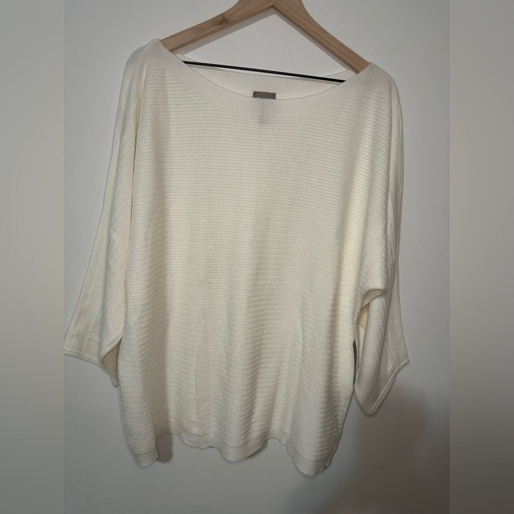 Chico's Dolman Short Sleeve Pullover Sweeter SZ 4 Boat Neck 3/4 Sleeve White